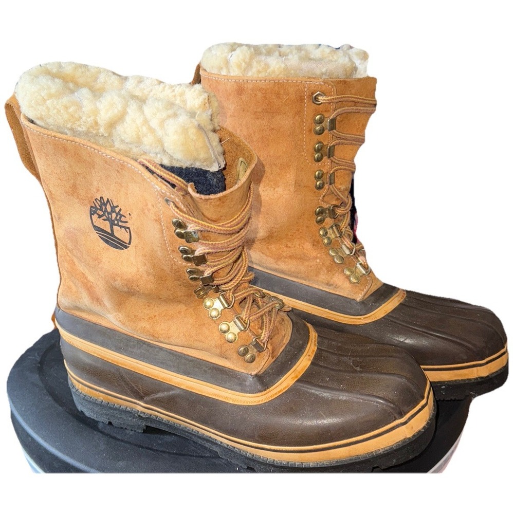Vtg Timberland Duck Boots Shearling Trim Wool Insulated Hunting Men's 10 Flaws